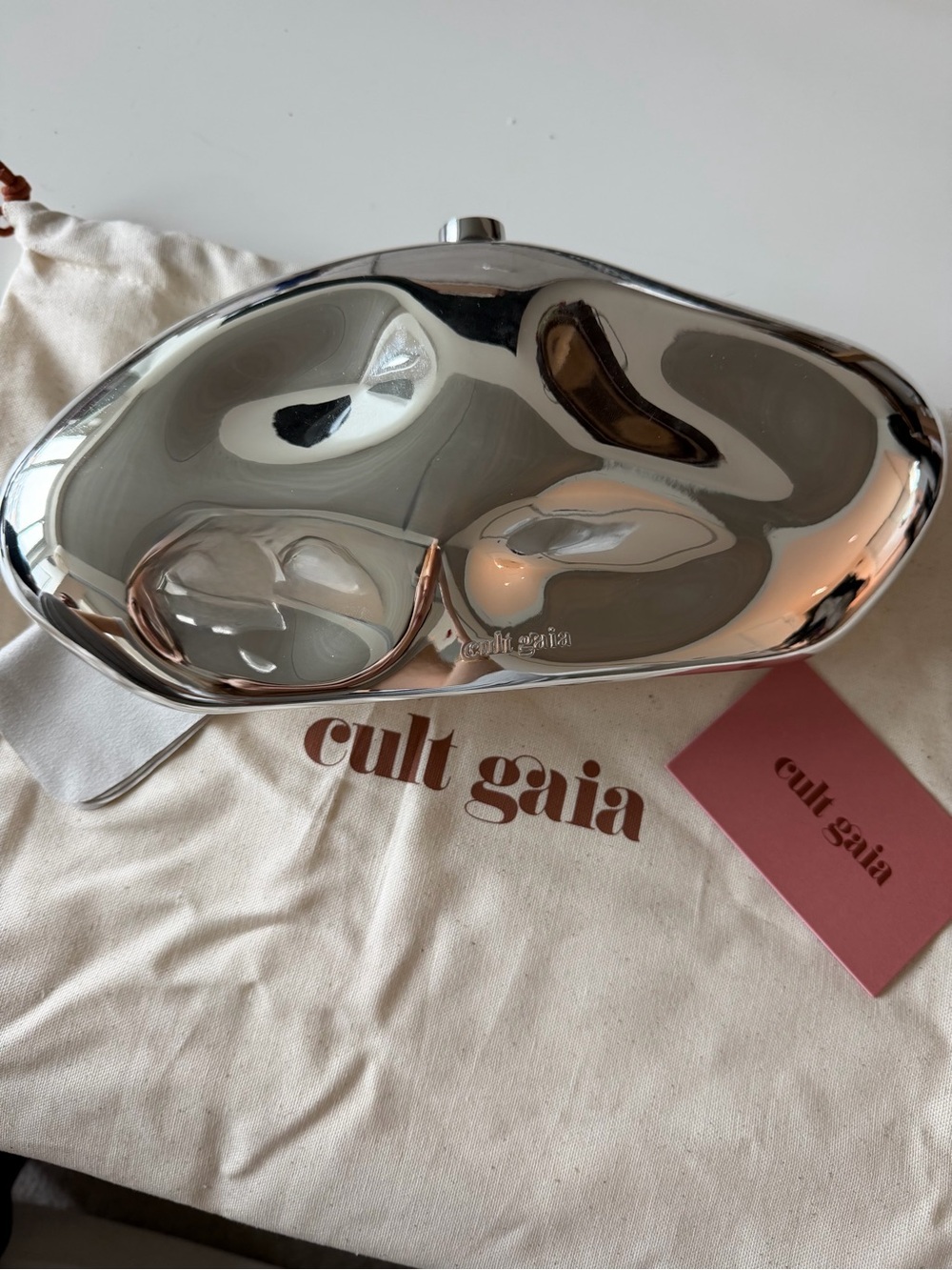 cult gaia Silver Sculptural Mirror Clutch